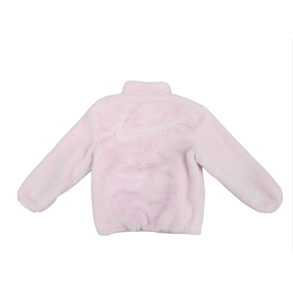 Nike Girls Faux Fur Fuzzy Swoosh Bomber Jacket Pink Size 5-6 Medium - Picture 5 of 8